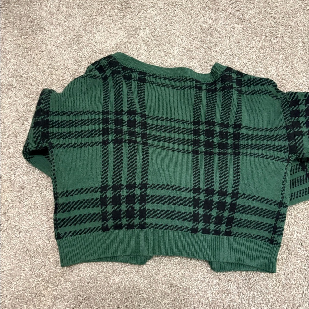 Hollister Green and Black Plaid Cardigan Small - Picture 3 of 3